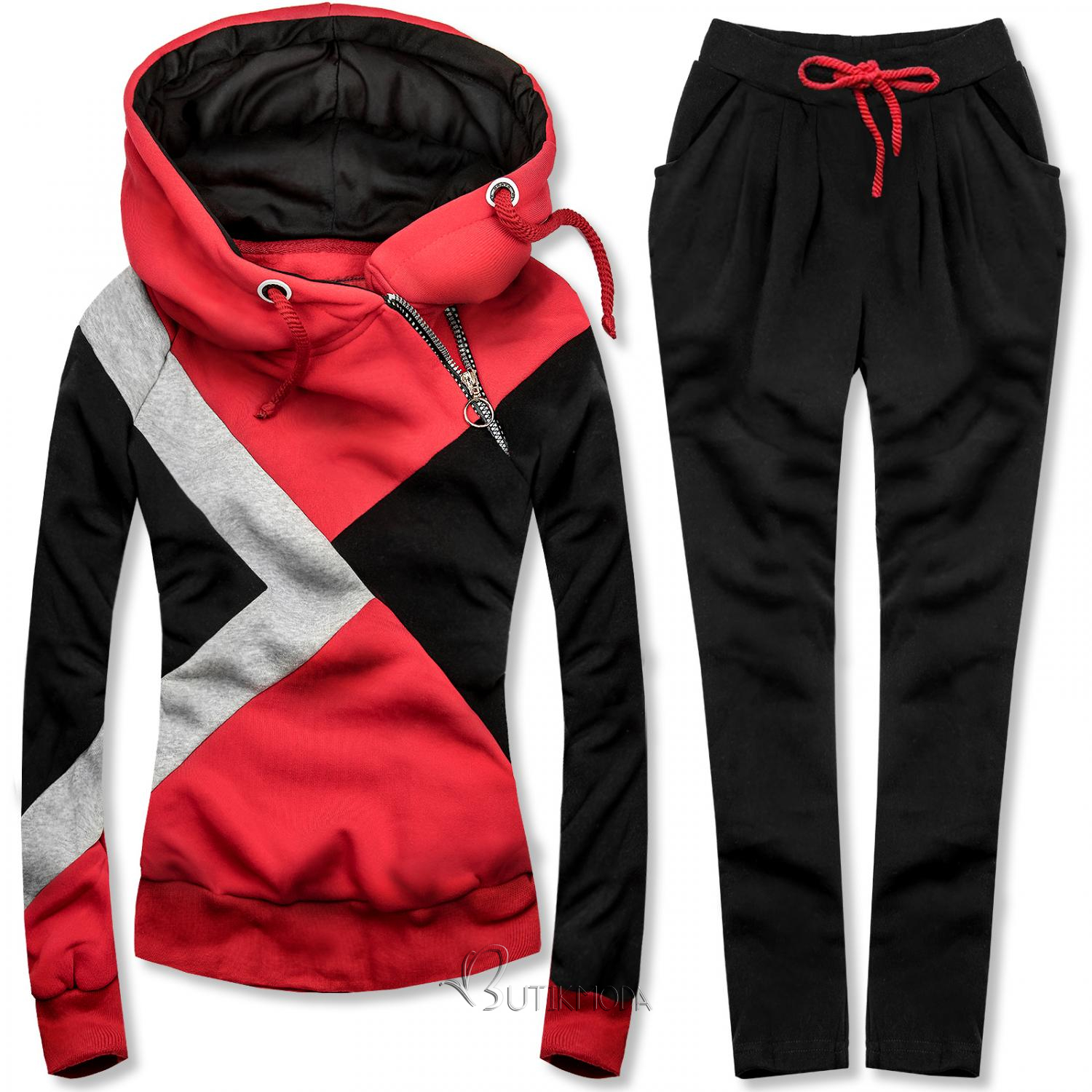 Dreifarbiger Trainingsanzug rot / schwarz / grau