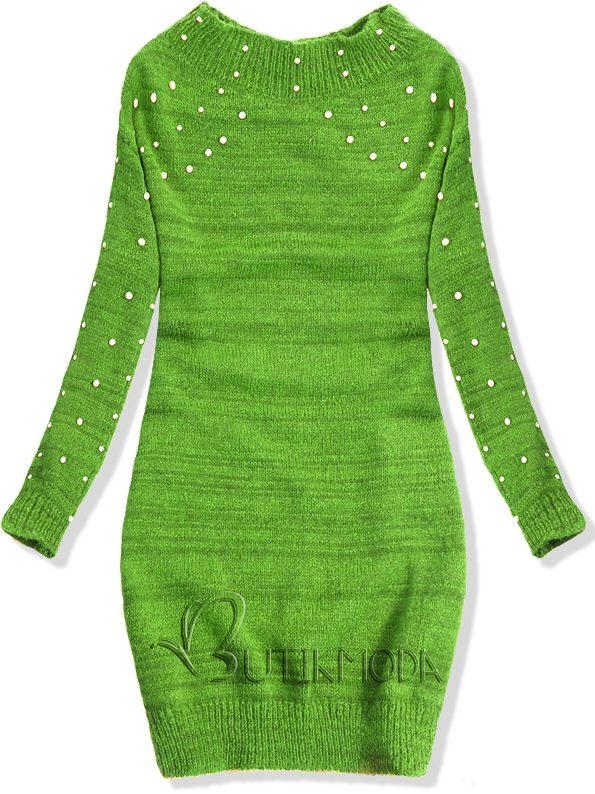 Verlängerter Pullover mit Perlen grün