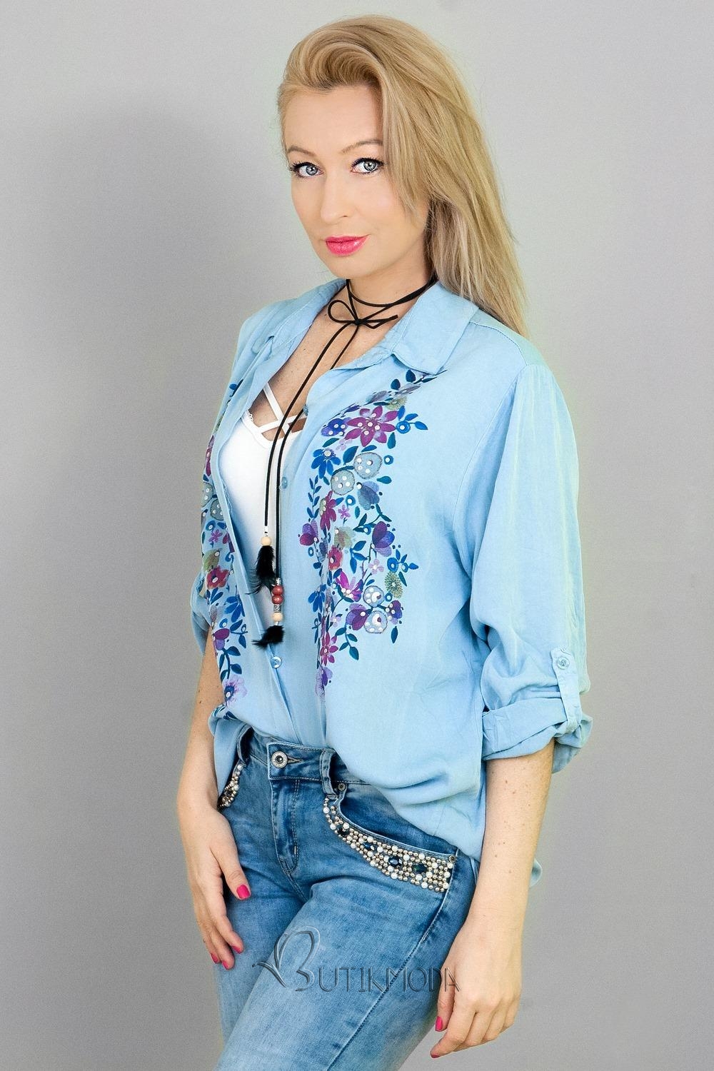 Hemd mit Blumendruck hellblau
