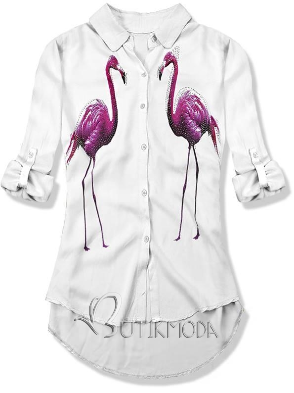 Hemd mit Flamingo weiß