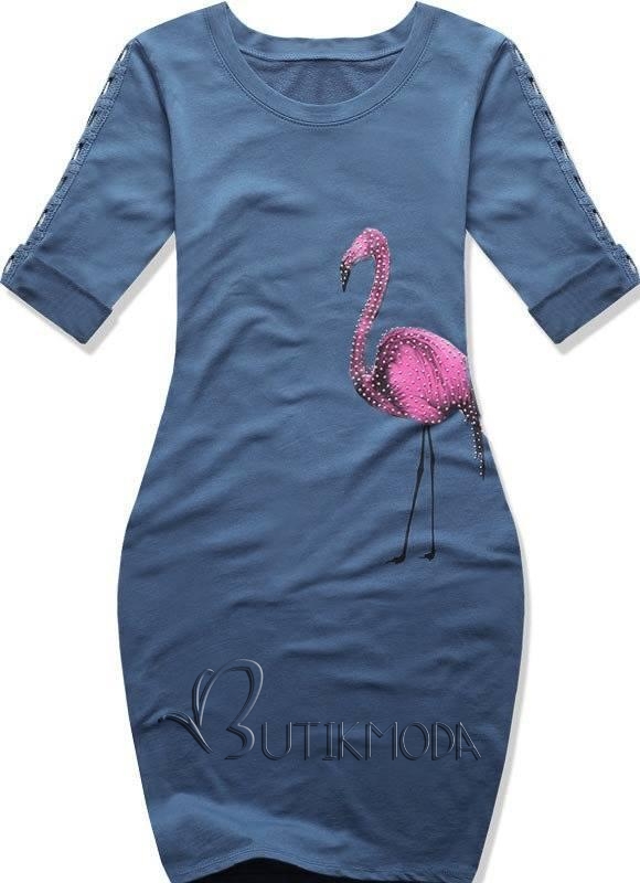 Kleid mit Flamingo Print jeansblau
