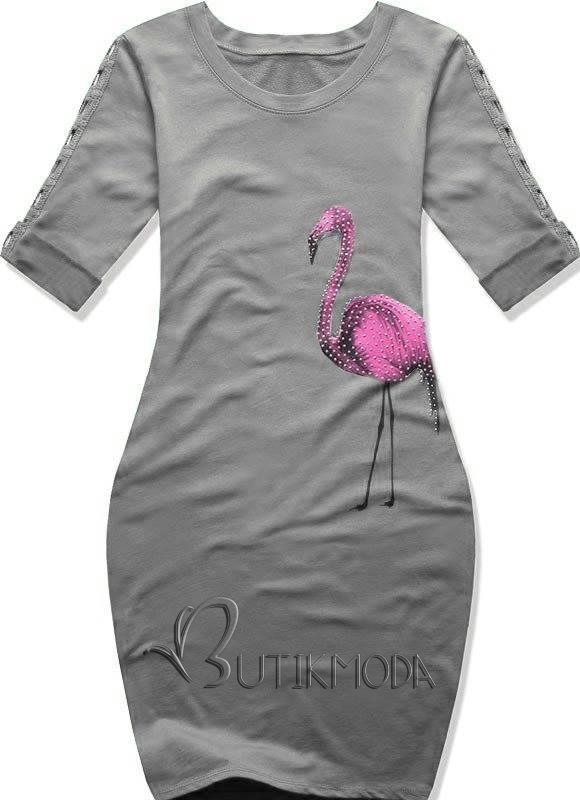 Kleid mit Flamingo Print grau