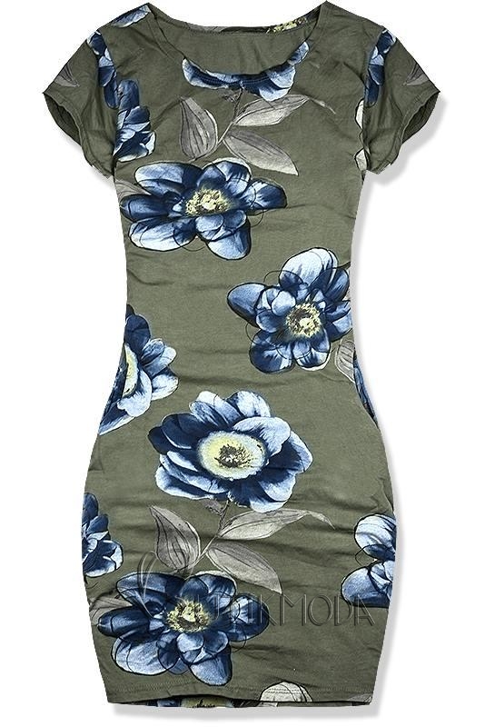 Bequemes Kleid mit Blumendruck khaki