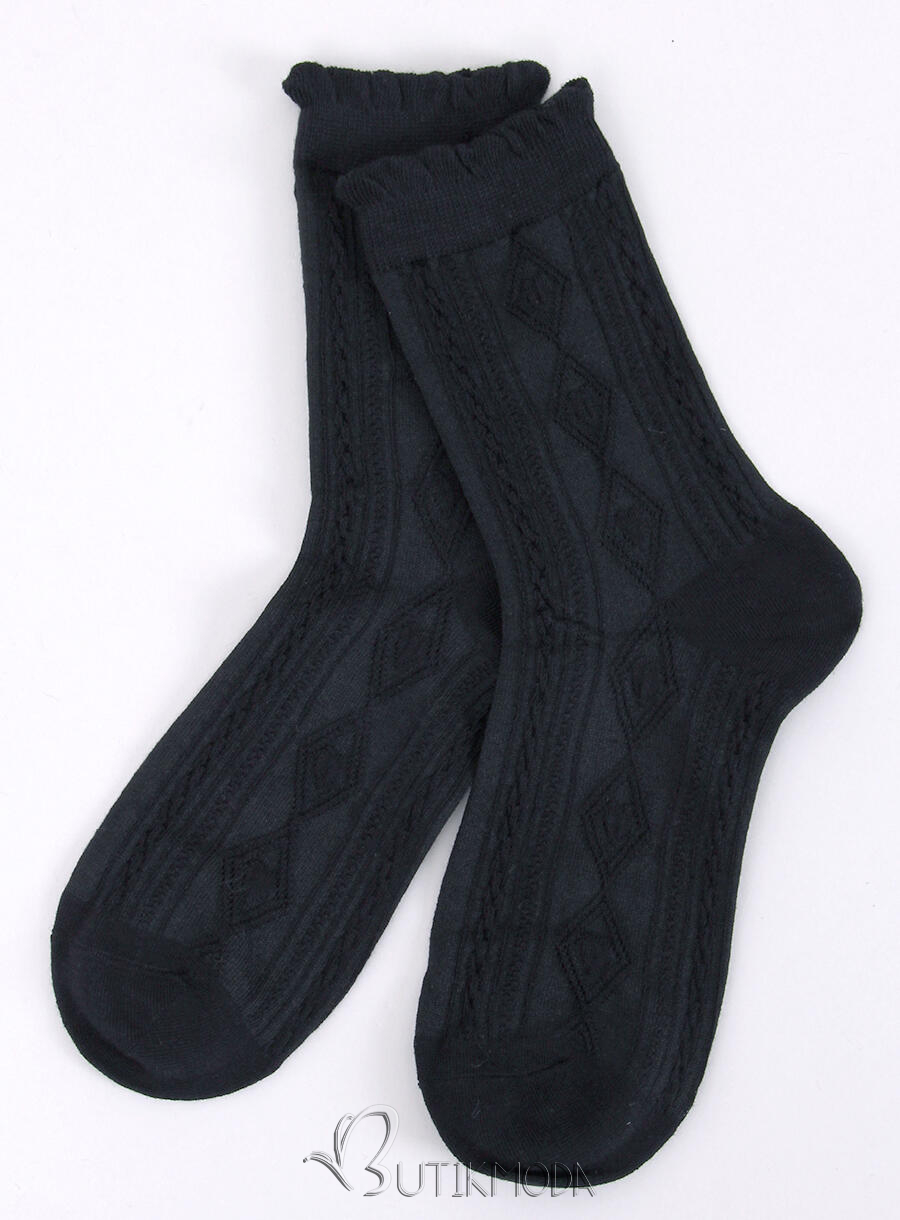 Socken mit Strickmuster 02 Schwarz