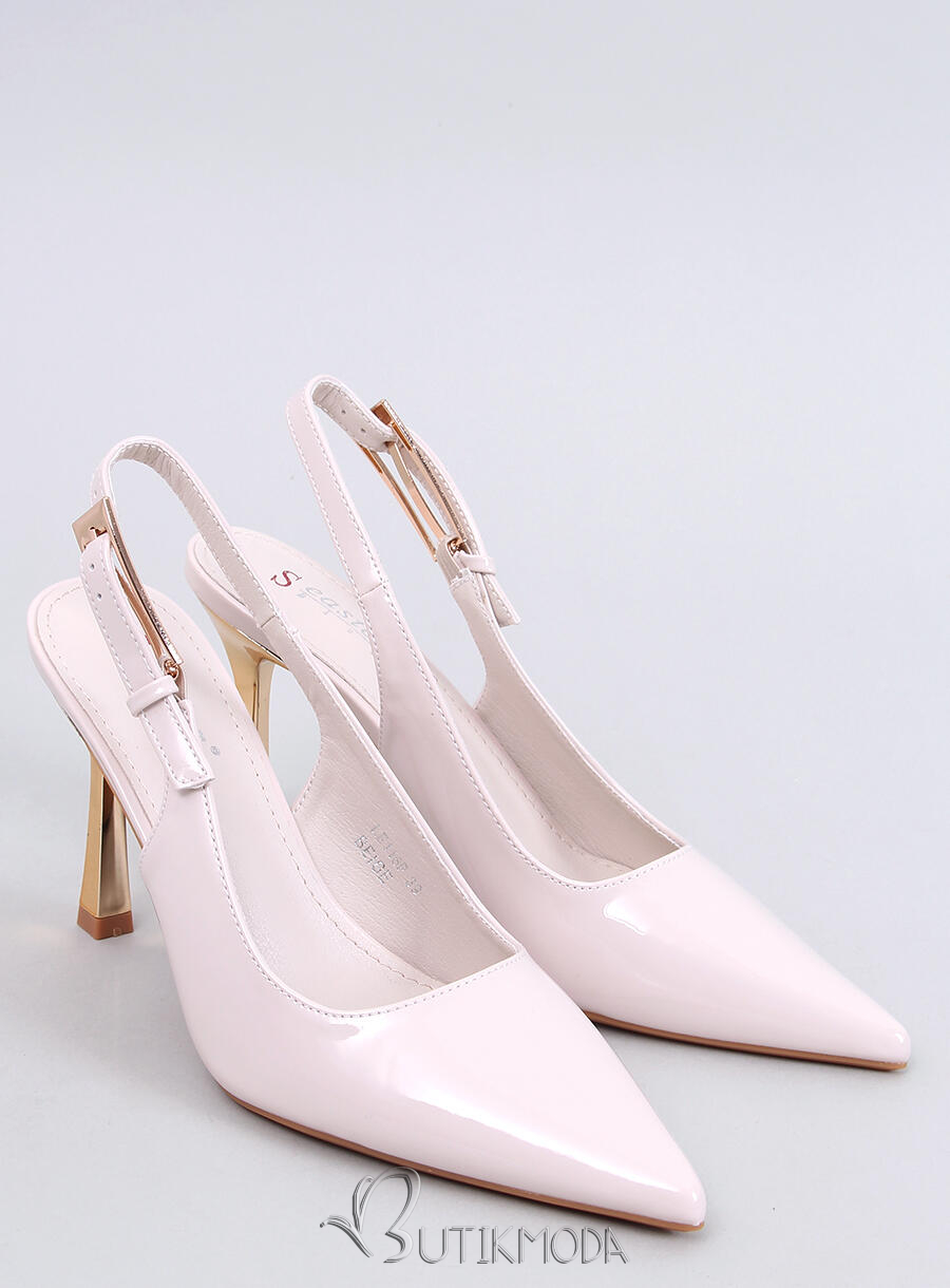 Lackierte Pumps auf goldenem Absatz Beige