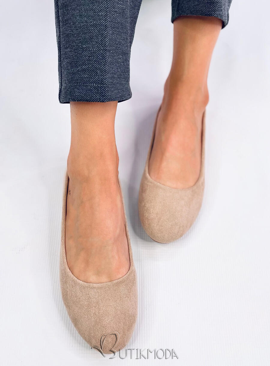 Ballerinas aus Wildleder mit runder Spitze Beige