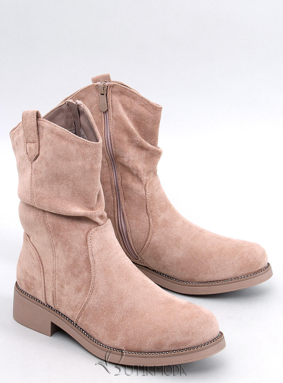 Niedrige Wildlederstiefel Beige