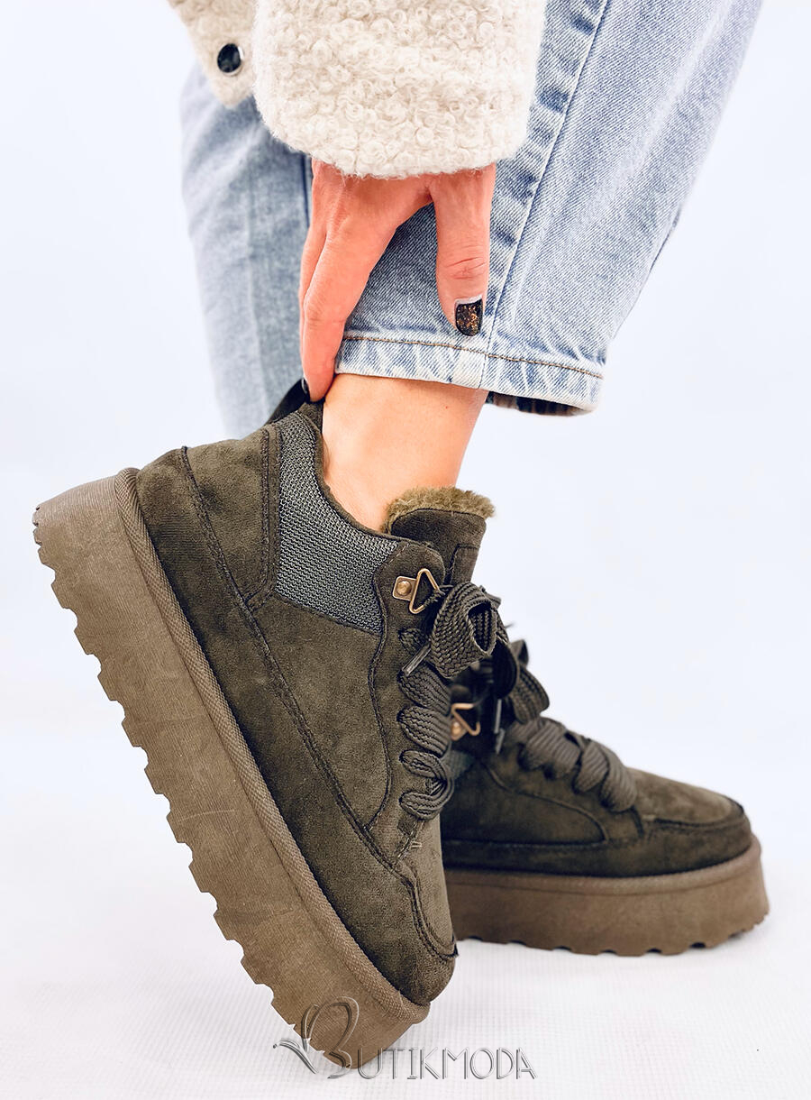 Wintersneaker mit hohem Plateau Khaki