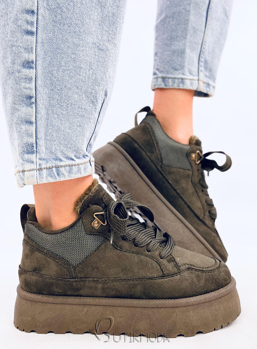 Wintersneaker mit hohem Plateau Khaki