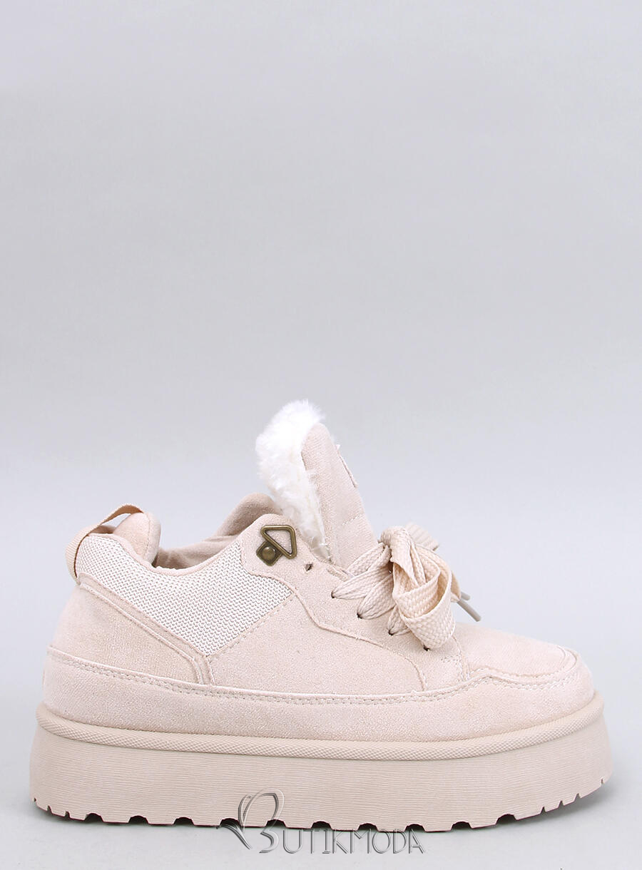 Wintersneaker mit hohem Plateau Beige