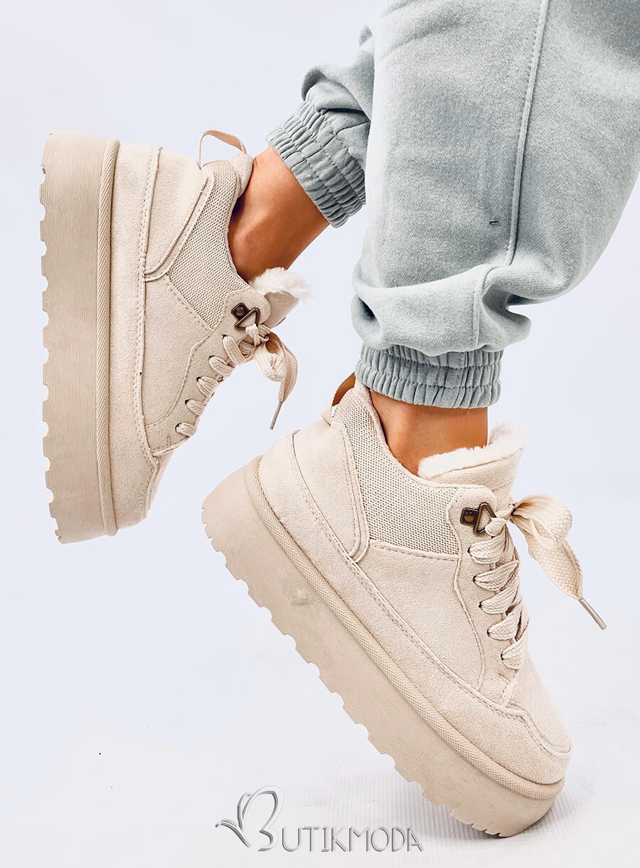 Wintersneaker mit hohem Plateau Beige