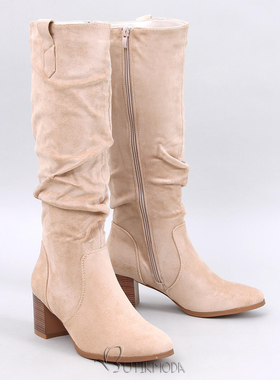 Hohe Stiefel aus Wildleder Light Beige