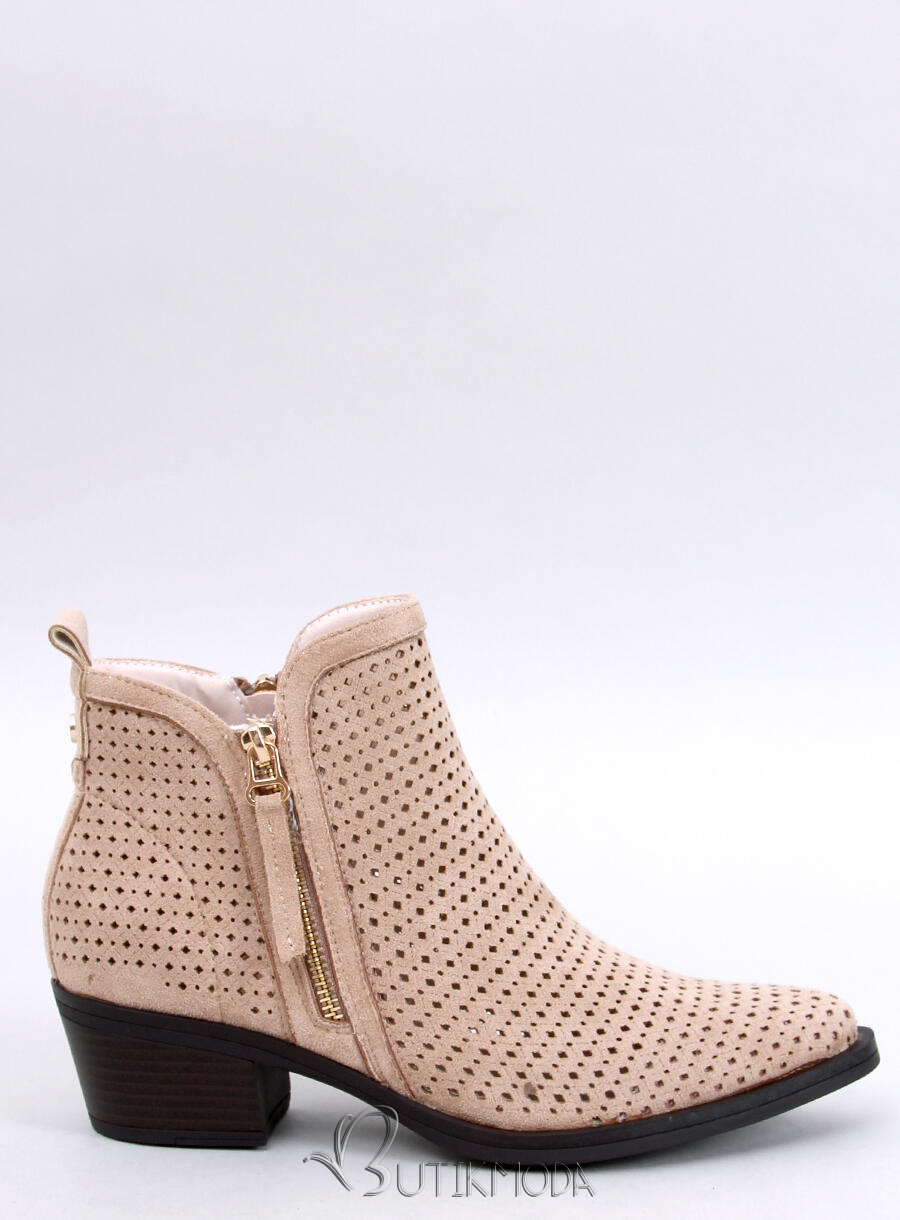 Cowboystiefel mit breitem Absatz Beige