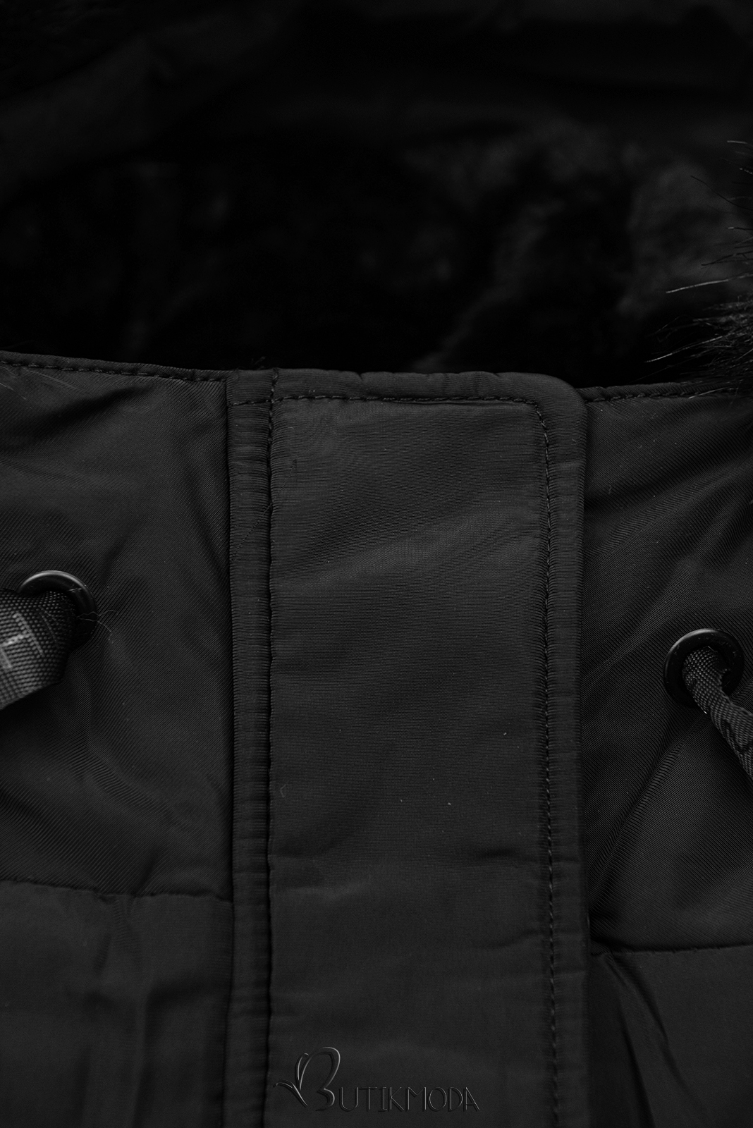 Mantel mit Kapuze und abnehmbarem Kunstfell-Kragen schwarz