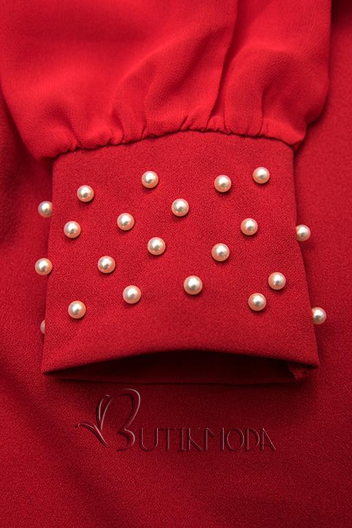 Kleid mit Perlen-Verzierung am Ärmel rot