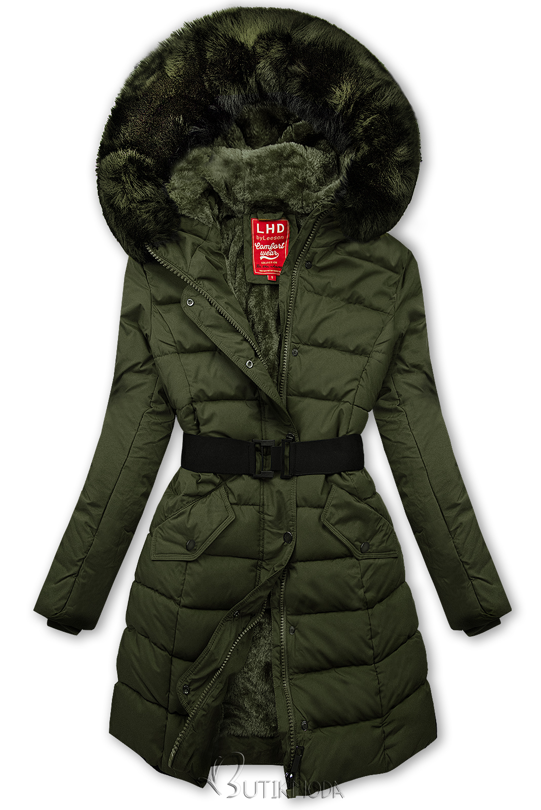 Winterjacke mit Gürtel Khaki