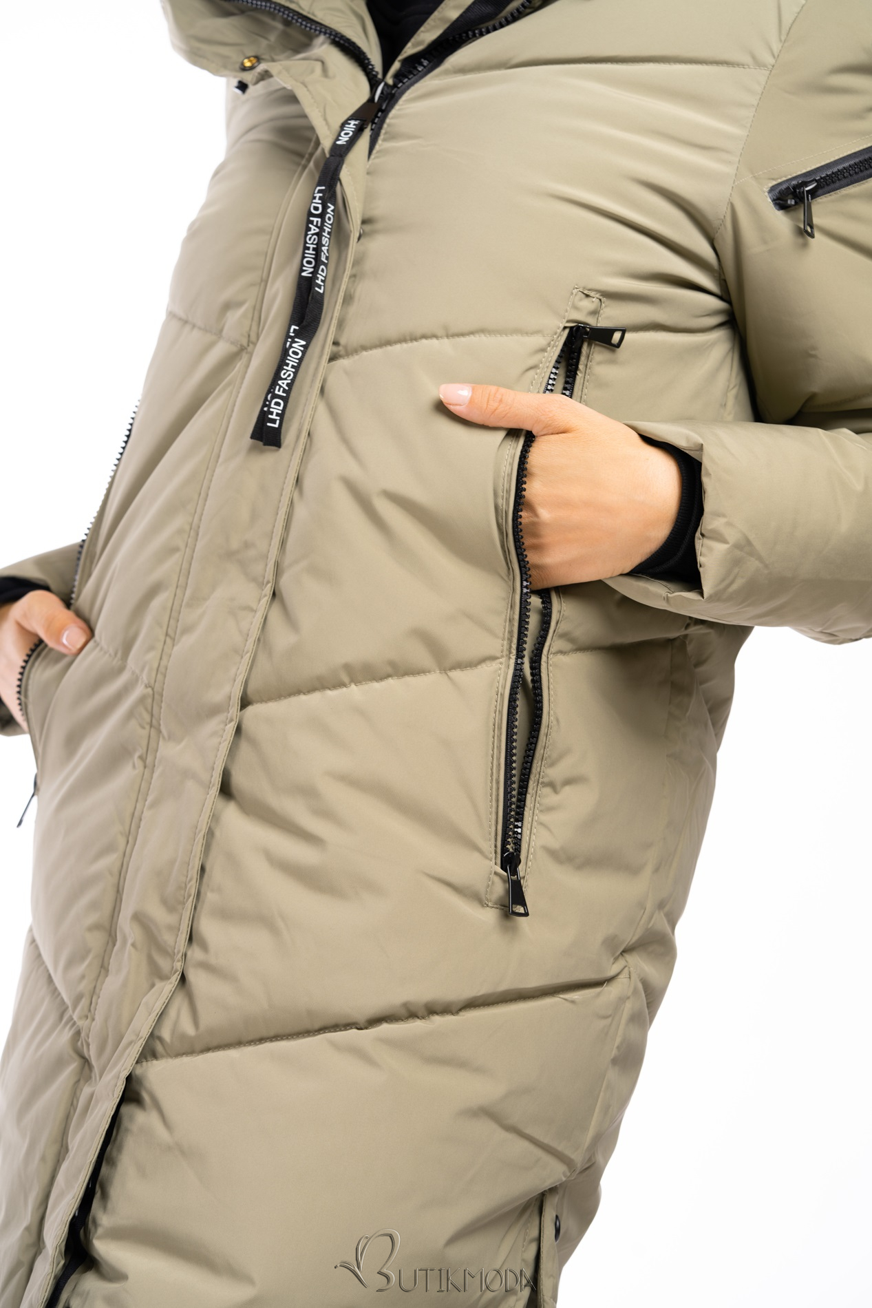 Extra warme lange Winterjacke mit Plüsch Schwarz