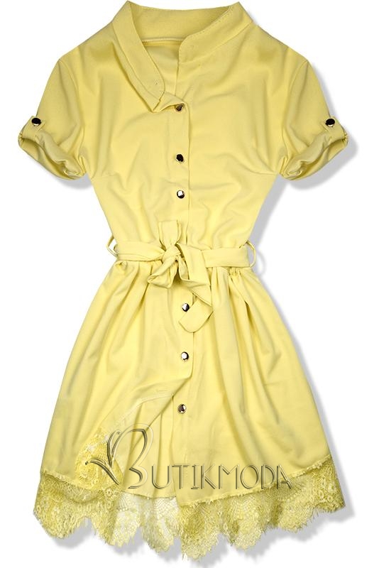 Kleid mit Spitze am Saum gelb