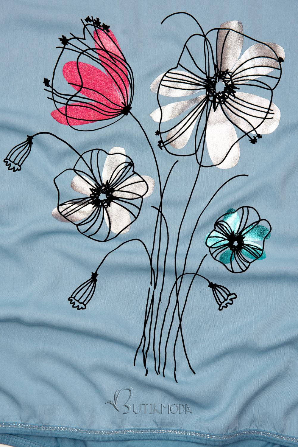T-Shirt mit Druck - jeansblau/Blumen