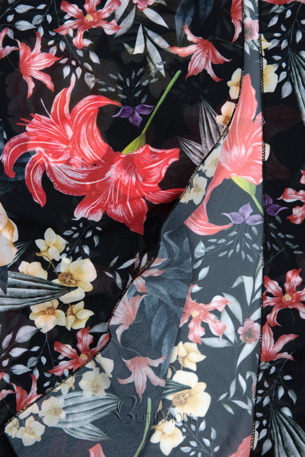 Langes Kleid mit Blumenprint schwarz