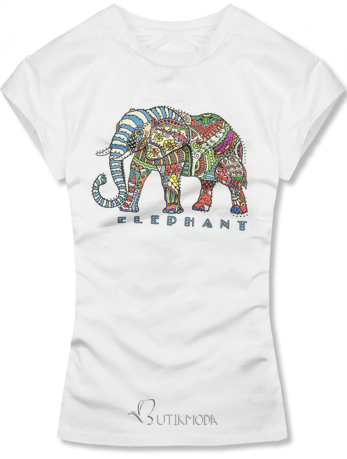 Weißes T-Shirt mit Aufdruck ELEPHANT