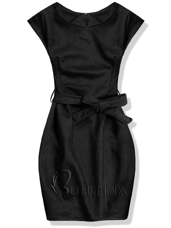 Kleid aus Velourslederimitat mit Schleife schwarz