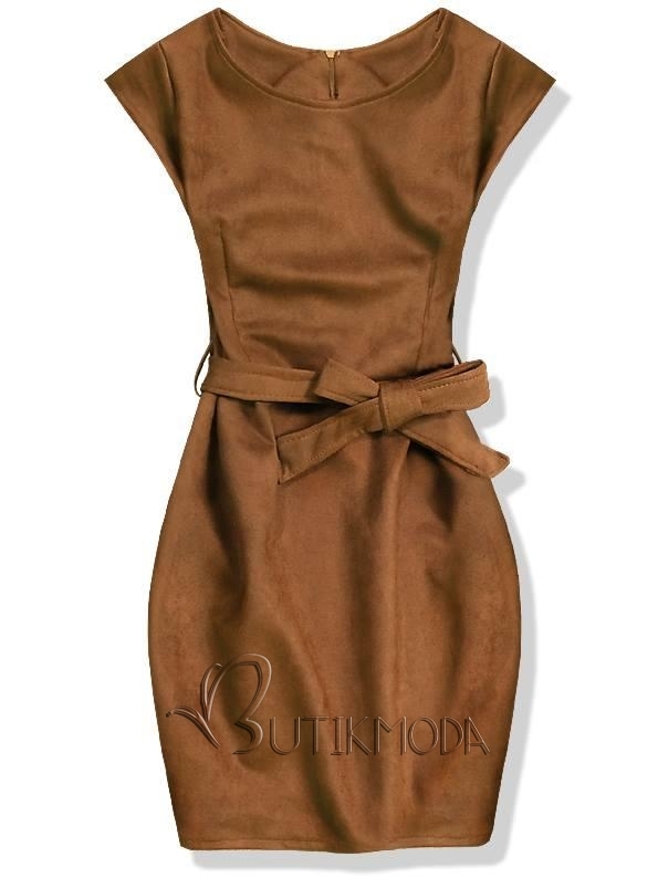 Kleid aus Velourslederimitat mit Schleife braun