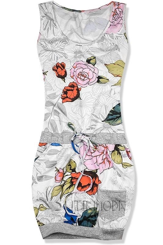 Kleid mit Blumenmuster weiß/grau