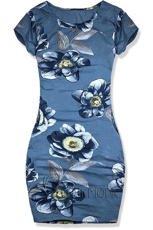 Bequemes Kleid mit Blumendruck jeansblau