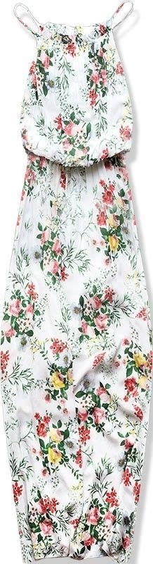 Langes Kleid mit Blumenprint weiß