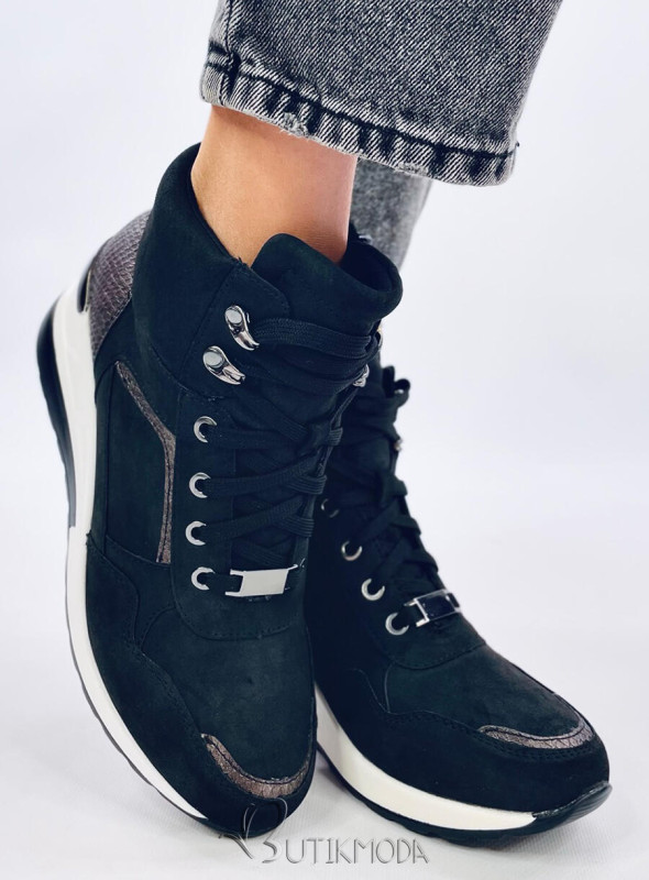 Damen-Sneaker mit Keilabsatz in Schwarz