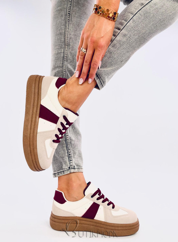 Damen-Sneakers aus Wildleder in Beige/Bordeaux