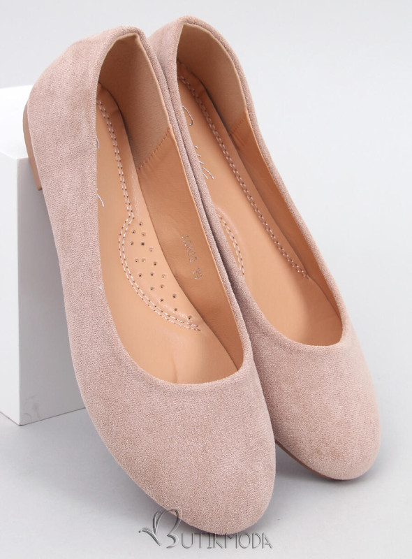 Ballerinas aus Wildleder mit runder Spitze Beige