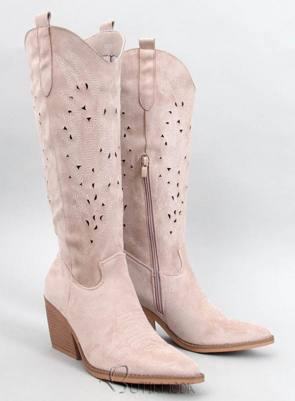 Wildlederstiefel im Cowboy-Stil, Hellbeige