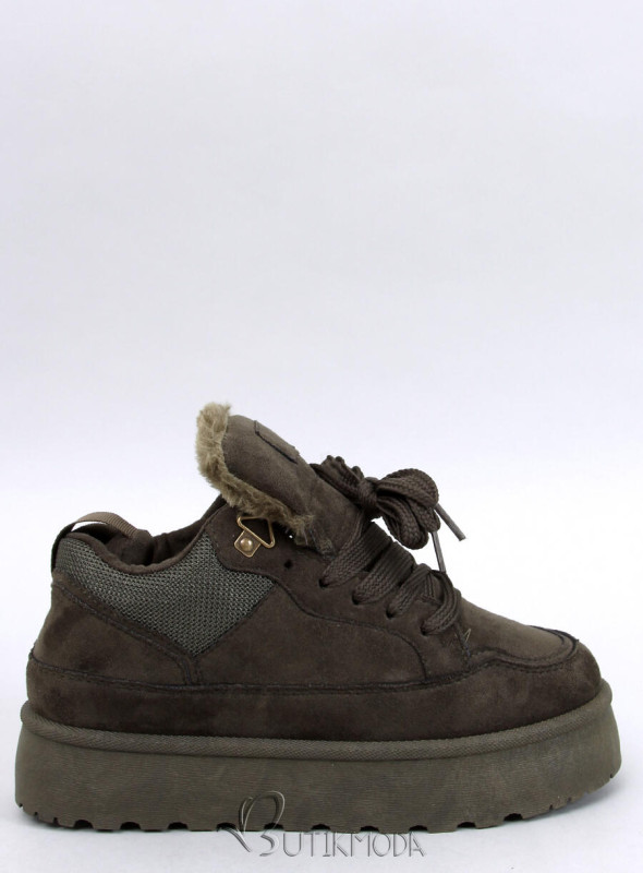 Wintersneaker mit hohem Plateau Khaki