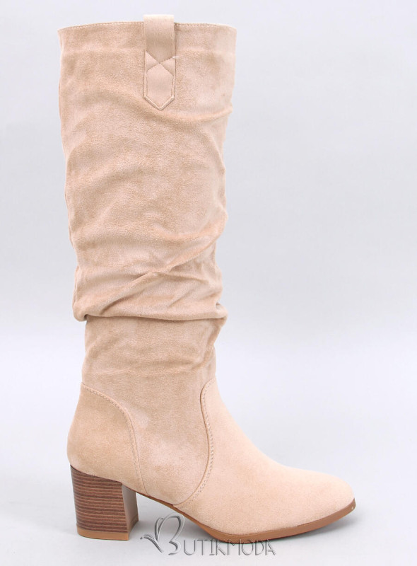 Hohe Stiefel aus Wildleder Light Beige