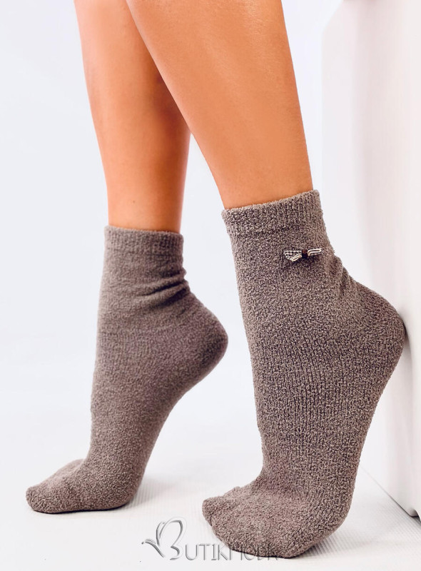 Warme Socken mit Schleife Taupe