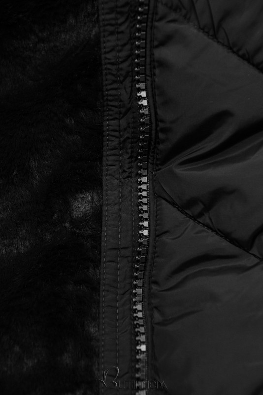 Gesteppte Winterjacke mit abnehmbarer Kapuze schwarz