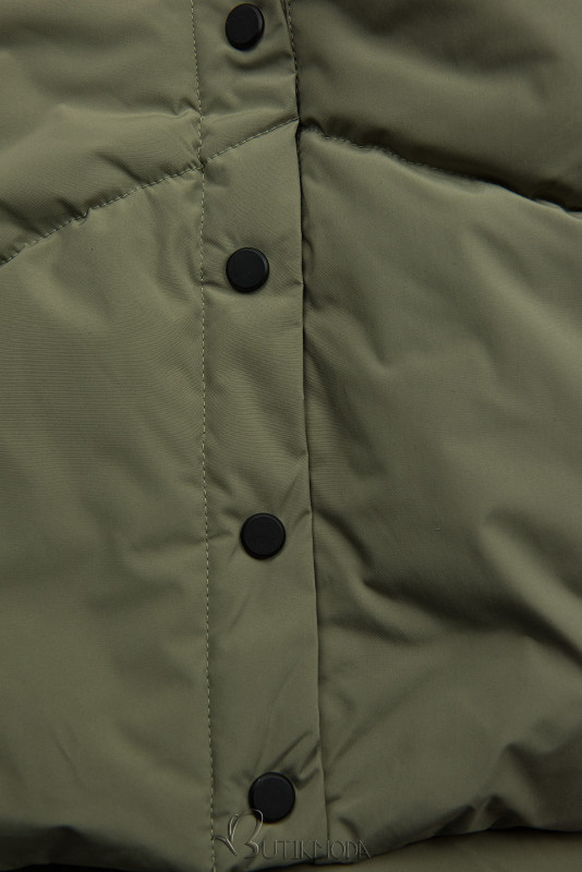 Extra warme lange Winterjacke mit Plüsch Khaki