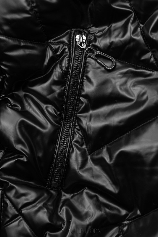 Gesteppte Jacke in glänzender Optik schwarz