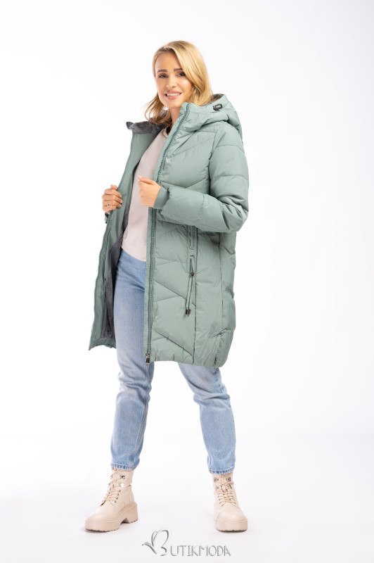 Warme Winterjacke in verlängertem Schnitt Mintgrün