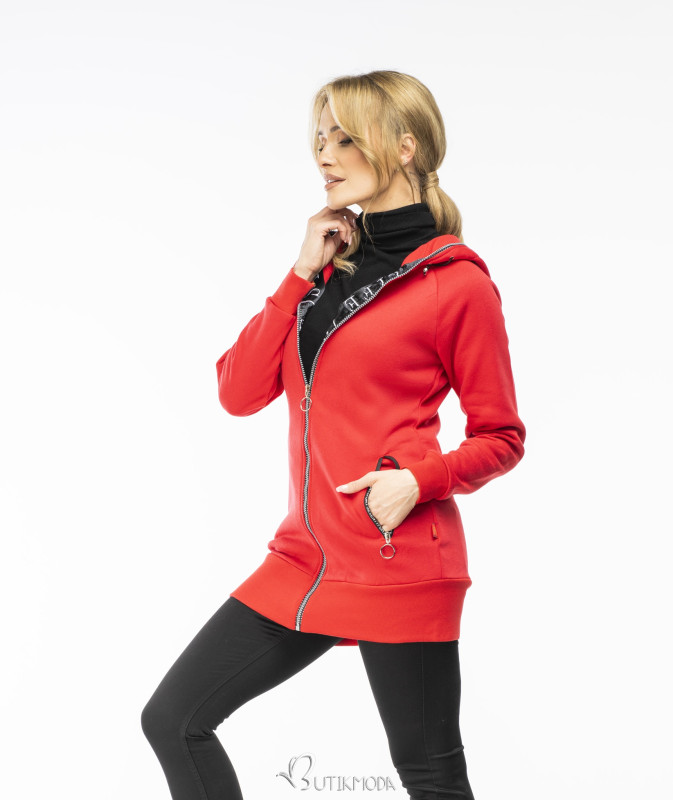 Sweatjacke mit Satin-saum terrakotta