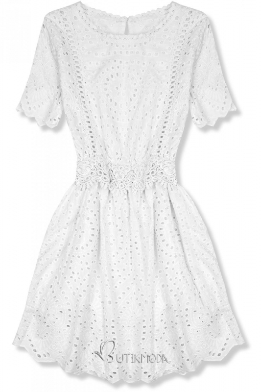 Kleid mit Lochstickerei weiß