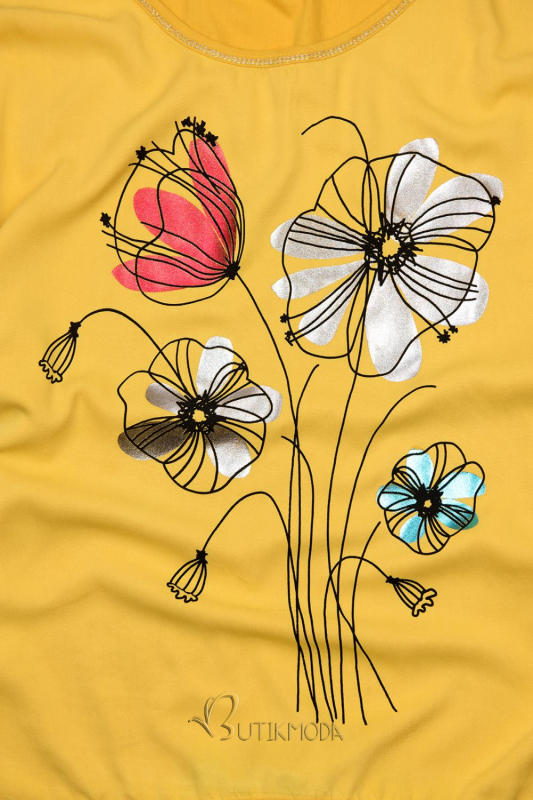 T-Shirt mit Druck - gelb/Blumen