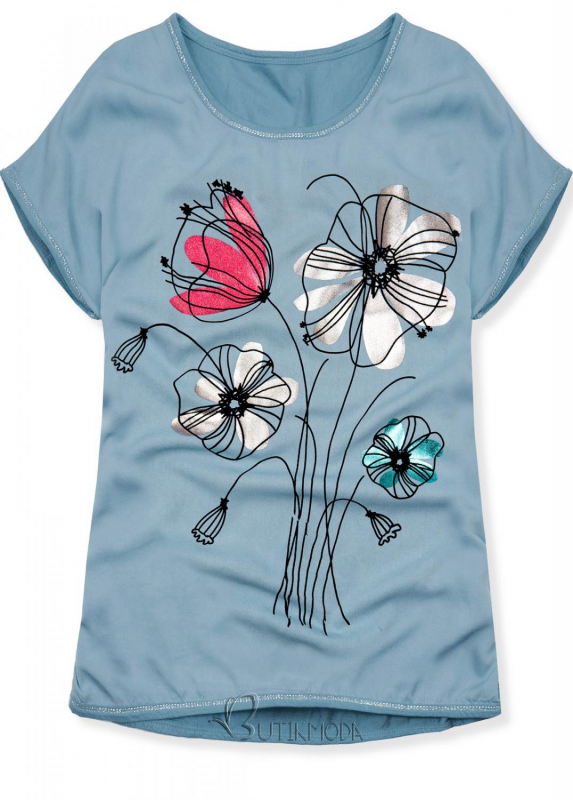 T-Shirt mit Druck - jeansblau/Blumen