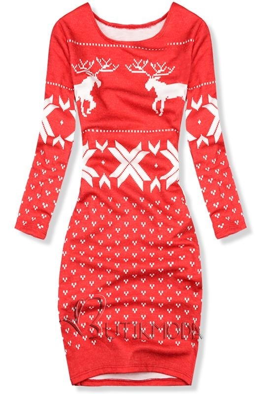 Kleid mit Weihnachtsmuster rot
