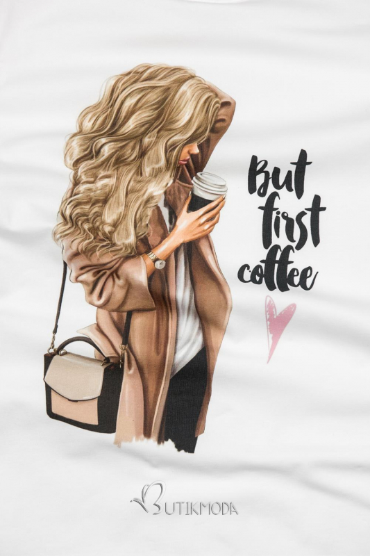 Shirt But first coffee weiß/beige