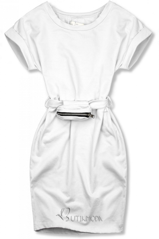 Weißes Basickleid mit kleiner Tasche in der Taille