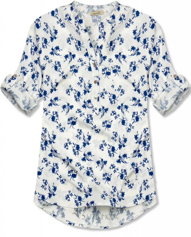 Hemd mit Blumendruck weiß/blau