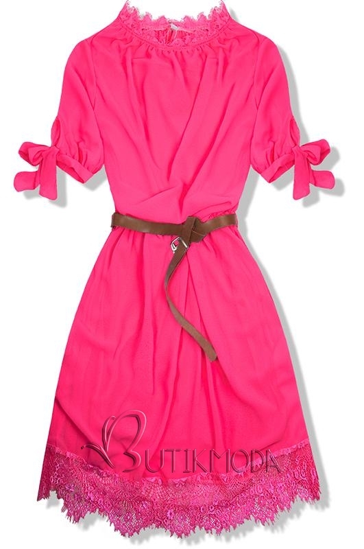 Kleid mit Gürtel neon pink